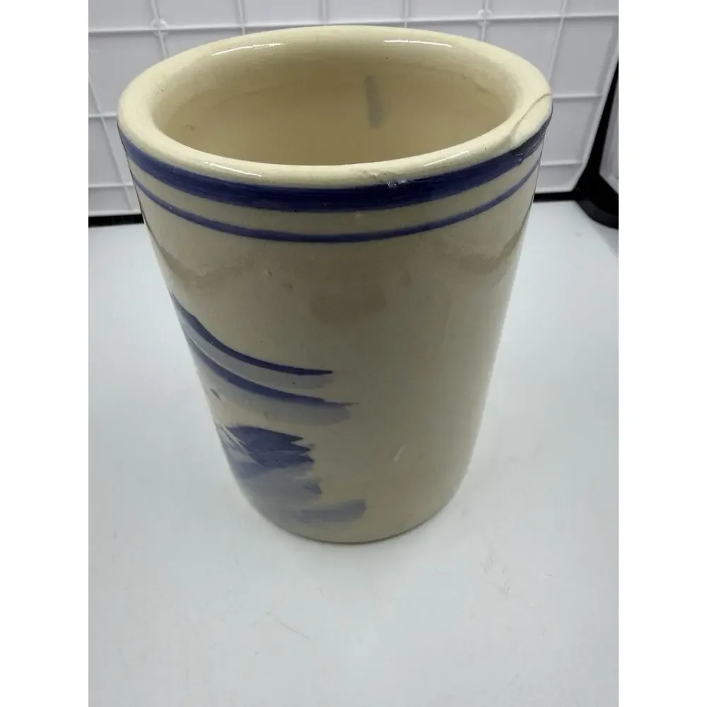 Antique Chinese Blue and White Porcelain Brush Pot, 5.5”, Landscape Scene Trees